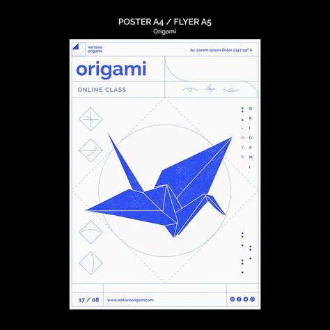 Free PSD | Origami poster template design Origami Poster Design, Origami Graphic Design, Origami Poster, Origami Template, Origami Illustration, Origami Templates, Mint Background, Art Zine, Poster Template Design