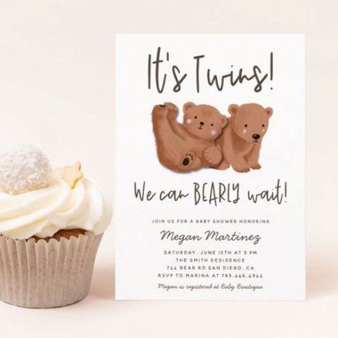 $2.40 | Twins Bear Baby Shower Invitation #twinsbabyshower #wecanbearlywait #rustic #forest #genderneutral #cub #woodland #animal #cute #boys Twins Baby Shower Invitations, Rustic Baby Shower Invitations, Gender Neutral Baby Shower Invitations, We Can Bearly Wait, Twins Baby, Bearly Wait, Woodland Baby Shower Invitations, Twins Baby Shower, Bear Theme