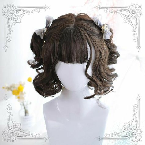 Kawaii Hairstyle, Red Curly Wig, Harajuku Wigs, Kawaii Wigs, Air Bangs, Bangs Wig, Cosplay Hair, Kawaii Hairstyles, Brown Chocolate