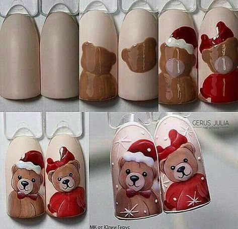 Nail Noel, Nail Art Noel, Xmas Nail Art, Animal Nail Art, Bears Nails, Christmas Nail Art Designs, Winter Nail Art, Xmas Nails, Christmas Nail Designs