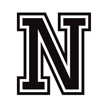 "Letter N sticker - black and white, college sports font" Sticker for Sale by Mhea | Redbubble Seniors Board, N Font, Senior Board, School Spirit Shirts Designs, Font Sticker, Senior Year Things, Senior Jackets, N Letter, College Stickers