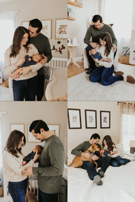 In Home Newborn Session Outfit Ideas, Newborn Photos Outfits For Parents, Casual In Home Newborn Session, Casual Newborn Family Pictures Outfits, Newborn Photo Outfits For Baby, In House Newborn Photography, I’m Home Newborn Photos, Casual Newborn Family Pictures, Family Session Poses