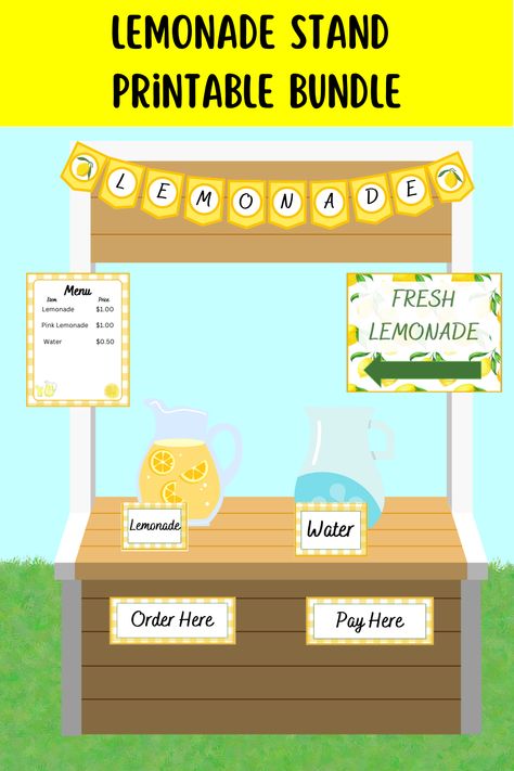 Visit Etsy store: PinkPrinterIdeas for purchase!
Printable bundle for real lemonade stand or pretend play / dramatic play for kids and students. Includes a banner, signs, table cards, editable menu and flyers. 
#summeractivity #lemonadestand #kidsprintable #printablesummer #playpretend #dramaticplay #makebelieve #kidsbusiness Lemonade Stand Banner, Summer Kid, Summer Lemonade, Play For Kids, Summer Activity, Lemonade Stand, Summer Activities For Kids, Future Classroom, Dramatic Play