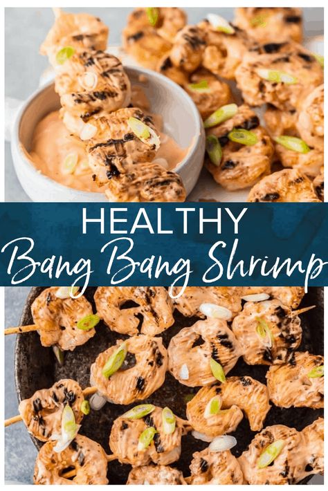 This Bang Bang Shrimp recipe is loaded with flavor but low on calories! It's a skinny copycat version of the popular Bonefish Grill appetizer. You get all the flavor (thanks to the spicy but creamy bang bang sauce) with less calories. Delicious, easy, and crave worthy! This makes a great appetizer or easy dinner. #thecookierookie #shrimp Skinnytaste Shrimp Recipes, Healthy Bang Bang Shrimp, Bang Bang Shrimp Recipe, Grilled Appetizers, Bang Bang Sauce, Flavorful Shrimp, Bonefish Grill, Bang Bang Shrimp, The Cookie Rookie