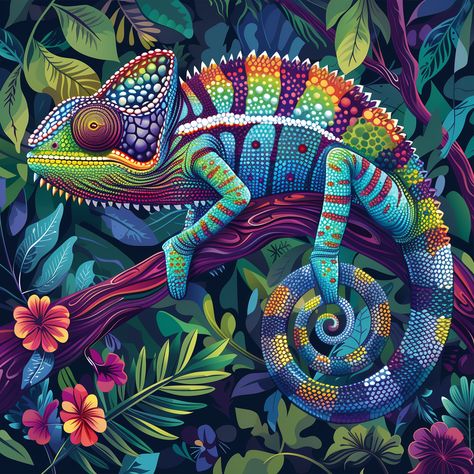 Nature's walking rainbow! 🌈 This chameleon is a master of disguise and a splash of color all in one. #chameleon #colorpop #natureisart Rainbow Chameleon, Walking Rainbow, Chameleon Tattoo, Master Of Disguise, Colorful Lizards, Dolphin Wall Art, Dog Water Fountain, Architecture Collage, Childrens Drawings