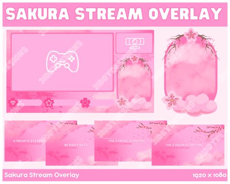 Friends Games, Twitch Panels, Pink Sakura, Overlays Cute, Stream Overlay, Business Contact, Be Right Back, Gaming Setup, Art Work