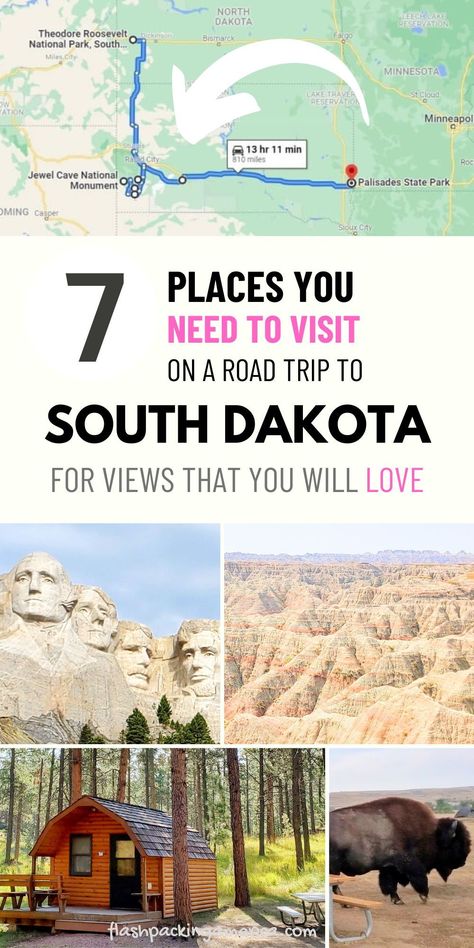 South Dakota road trip. travel. Visit the blog for south dakota itinerary ideas for the black hills, badlands, caves, and buffalo! south dakota national parks. map. south dakota things to do. us travel destinations. north america. hiking. camping. campgrounds. cabins. hikes. mount rushmore national memorial. custer state park. wind cave. jewel cave national monument. outdoor vacation. with kids. families. family. rapid city sd. south dakota aesthetic. flashpacking america south dakota. Custer State Park South Dakota, South Dakota Road Trip, South Dakota Vacation, Midwest Road Trip, South Dakota Travel, Black Hills South Dakota, State Park Camping, Cabin Trip, Road Trip Planner