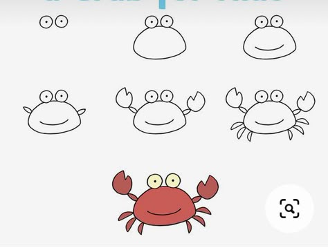 Crab Step By Step Drawing, Ceiling Tiles Art, Kindergarten Art Crafts, Ako Kresliť, Easy Animal Drawings, Drawing Competition, Drawing Pictures, Baby Painting, Easy Drawings For Kids