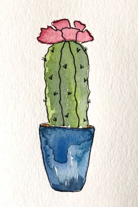 Potted Plant Painting, Succulent Art, Watercolor Paintings For Beginners, Watercolor Cactus, Watercolor Paintings Easy, Plant Painting, 수채화 그림, Watercolor Art Lessons, Arte Sketchbook