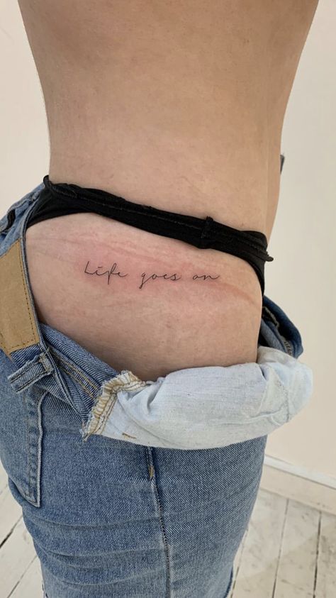 Small Side Hip Tattoos, Back Tattoo Women Spine, Side Hip Tattoos, Small Quote Tattoos, Warrior Tattoos, Hip Tattoos Women, Writing Tattoos, Forearm Tattoo Women, Leg Tattoos Women