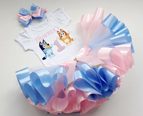 Bluey Birthday Outfit For Girl, Bluey Birthday Outfit, Pink And Blue Birthday, Party Outfit Pink, Fiesta Bluey, Diy Tutus, Bday Party Kids, 2nd Birthday Party For Girl, 1st Birthday Tutu