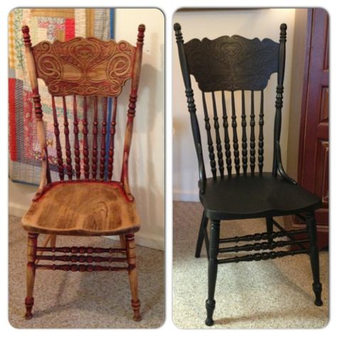 The Weathered Chest: Another Pressback Chair Makeover! Chair Refinishing, Kitchen Chair Makeover, Redo Table, Wood Chair Makeover, Dining Chair Makeover, Painted Kitchen Tables, Table Redo, Dining Table Makeover, Painted Chair