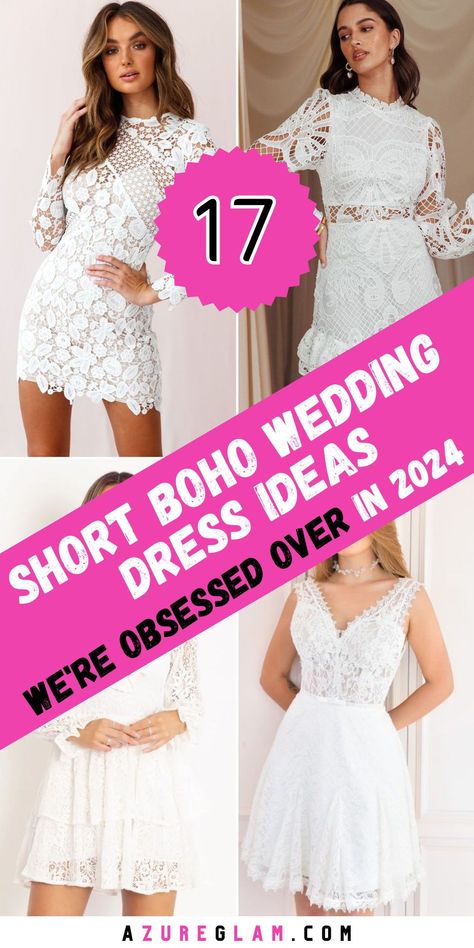 Our 2024 collection of short boho wedding dresses offers a fresh take on bridal fashion with styles ranging from hippie to bohemian simplicity. Perfect for casual or beach weddings, these dresses feature intricate lace and are available in tea-length and sleeve variations, catering to a range of tastes and body types. Discover your perfect wedding dress with us and embrace your individuality. Unique Wedding Dresses For Short Women, Boho Beach Wedding Dress Short, Short Country Wedding Dress, Casual Wedding Dress Short, Wedding Dress For Short Women, Lace Wedding Dress Sleeveless, Unique Boho Wedding Dress, Short Wedding Dress Beach, Tailored Wedding Dress