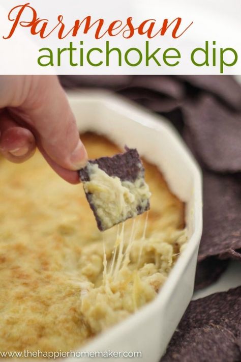 Artichoke Dip Without Cream Cheese, Parmesan Artichoke Dip, Parmesan Artichoke, Artichoke Parmesan Dip, Baked Artichoke Dip, Party Food Easy Appetizers, Baked Artichoke, Dip Easy, Easiest Recipes