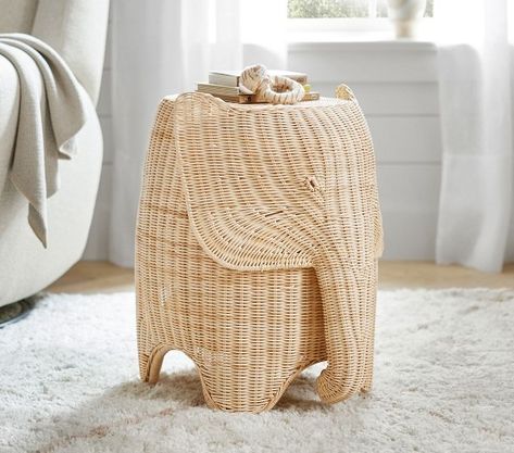 Kids Nightstands & Bedside Tables | Pottery Barn Kids Wicker Elephant Side Table, Rattan Elephant, Nursery Side Table, Wood Stump Side Table, Wood Stumps, Rattan Side Table, Kids Nightstand, Griffith Park, Baby Rooms