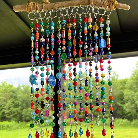 One of my new favorites sprinkled into the mix... "confetti beads" #suncatchers #mobiles #porchdecorations #driftwooddecor https://cottageparfait.etsy.com/listing/1743358268 Glass Bead Suncatcher, Bead Suncatcher, Indoor Porch, Suncatcher Diy, Glass Bead Crafts, Bead Curtain, Driftwood Decor, Rainbow Maker, Window Art