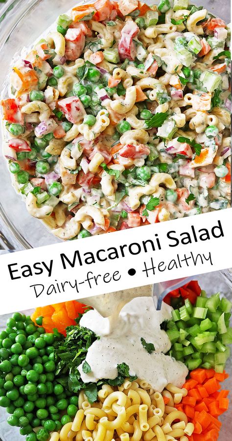 Dairy-Free Macaroni Salad Pasta Salad For Kids, Veggie Fritters, Easy Macaroni Salad, Dairy Free Pasta, Side Dishes For Chicken, Gluten Free Noodles, Macaroni Salad Recipe, Grilled Fruit, Salad Healthy