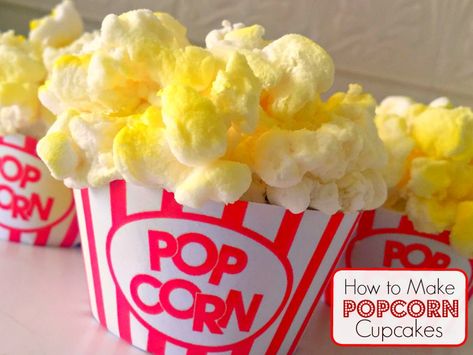 Muffins Decorados, Popcorn Cupcakes, Marshmallow Cupcakes, Easy Popcorn, Backyard Movie Party, How To Make Popcorn, Cars Birthday Party, Movie Night Birthday Party, Movie Themed Party