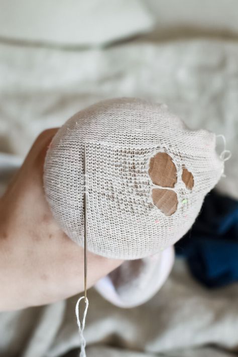 How to mend socks with a darning egg (or mushroom) | aboderie Mending Socks, How To Darn Socks, Visible Mending Stitches, Clothing Remakes, Mending Clothes, Make Do And Mend, Memory Pillows, Visible Mending, Socks And Heels