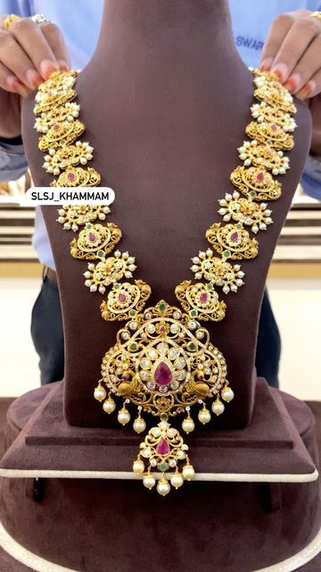 6 In 1 Haram Gold, 2 In 1 Vaddanam Designs, Light Weight Gold Jewellery, Gold Haram Designs, Vaddanam Designs, Haram Designs, Gold Haram, Gold Jewels Design, Diamond Wedding Jewelry