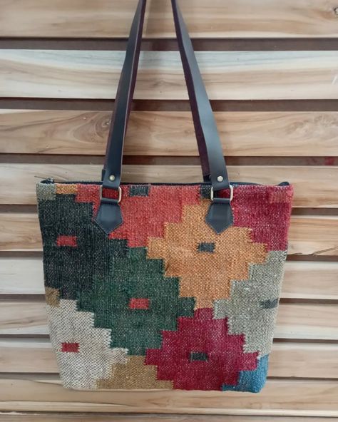 Handmade wool kilim leather tote bag Rustic Wedding Groom, Kilim Bag, Tapestry Weaving, Wedding Groom, Leather Tote Bag, Leather Tote, Marketing Digital, Rustic Wedding, Straw Bag