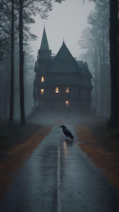 Haunted House Pictures, Creepy Old Houses, Dark Cottage Core, Church Aesthetic, Creepy Houses, Dark Castle, Spooky Places, Spooky House, Foggy Forest