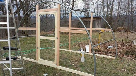 Old trampoline frame into greenhouse or chicken coop Hoop House Greenhouse, Diy Hoop House, Passive Solar Greenhouse, Old Trampoline, House Greenhouse, Hoop House, Diy Greenhouse Plans, Build A Greenhouse, Backyard Greenhouse