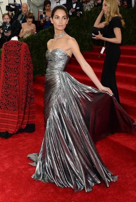 Best Met Gala 2014 Red Carpet Looks I DreaminLace.com Met Gala Red Carpet, Drape Gowns, Red Carpet Gowns, Lily Aldridge, 2014 Dresses, The Met Gala, Iconic Dresses, Dress Silver, Gala Dresses