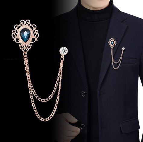 Cheap Brooches, Buy Quality Jewelry & Accessories Directly from China Suppliers:New Vintage Tassel Chain Brooches Rhinestones Crystal Lapel Pins Shirt Suit Collar Pin Fashion Jewelry for Men Women Accessories Enjoy ✓Free Shipping Worldwide! ✓Limited Time Sale �✓Easy Return. Men's Brooch, Trendy Suits, Collar Clips, Brooch Men, Collar Chain, Collar Pins, Suit Shirts, Pin Jewelry, Suit Accessories