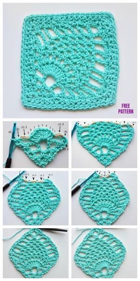 Crochet Pineapple Stitch Granny Square Free Crochet Pattern - Video Crochet Pineapple Stitch, Pineapple Stitch, Crochet Pineapple, Crochet Stitches Free, Crochet Geek, Pineapple Crochet, Mode Crochet, Crochet Blocks, Afghan Patterns