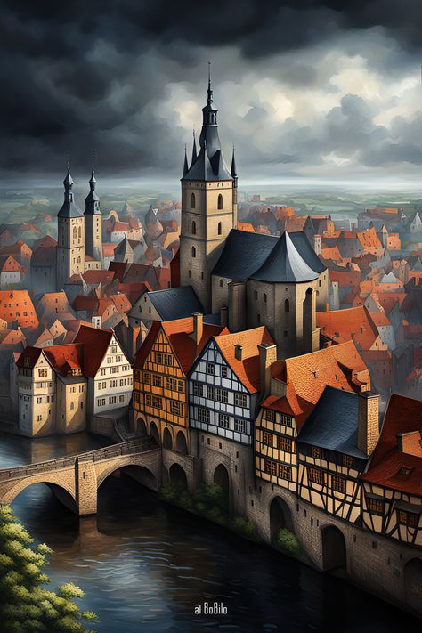 Gothic Cityscapes: Classic Paintings Inspired by Quedlinburg Gothic City, Captivating Art, European Cities, Gothic Design, Classic Paintings, Gothic Architecture, Dark Beauty, Classic Art, Timeless Beauty