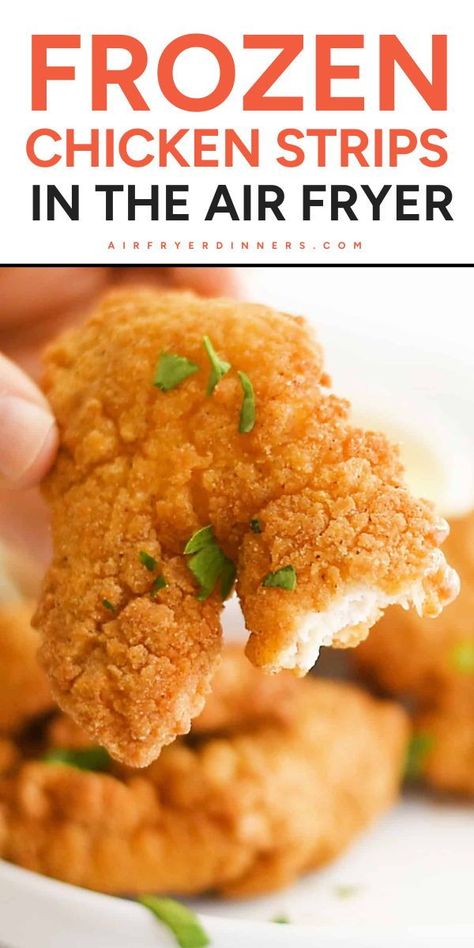 Learn how to cook Frozen Chicken Strips in the Air Fryer! Follow this step-by-step guide that takes under 15 minutes to make crispy, golden-brown, and tender chicken strips. Save this recipe for a busy weeknight dinner! Air Fryer Chicken Breast Strips, Air Fryer Chicken Strips Recipe, Chicken Strips Air Fryer, Frozen Chicken Strips In Air Fryer, Frozen Grilled Chicken Strips Recipes, Fried Chicken Strips, Cooking Frozen Chicken, Easy Chicken Breast, Air Fryer Recipes Chicken