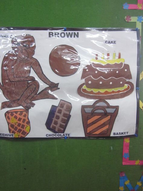 It was celebration of brown colour day in the kindergarten. #preschool #blowout #activity Brown Day Celebration In Preschool, Brown Day Decoration Preschool, Opposites Preschool, Chocolate Basket, Board Decoration, Diy Crafts For Kids Easy, School Themes, Brown Colour, Activity Sheets