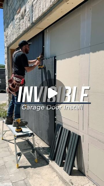 Caleb MacDonald on Instagram: "Invisible Garage Doors!🚪   We took existing garage doors and cladded them with these composite siding panels from @newtechwood creating this stunning invisible garage door.   #invisibledoors #hiddendoor #garagedoors #garagedoor #garagedoorinstallation #siding #designandlive #designandbuild #newmarketontario #newmarketmoms #newmarketrealestate #kingcityrealestate #yorkregionrealestate #auroraontario #auroramoms #kingcityontario #kingcitymoms #yorkregion #yorkregionmoms" Slatted Garage Door, Garage Door Wall, Vertical Garage Doors, Garage Entry Door Ideas, How To Hide Garage Door Tracks, Garage Door Transformation, Garage Door Renovation, Basement Garage Ideas, Beadboard Garage Walls