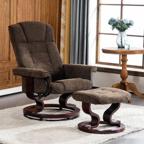 Canora Grey Averyann 20.9'' Wide Chenille Manual Swivel Ergonomic Recliner with Ottoman & Reviews | Wayfair Ottoman Wood, Recliner With Ottoman, Ottoman Fabric, Manual Recliner Chair, Recliner Chairs, Fabric Accent Chair, Swivel Recliner, Fabric Ottoman, Chenille Fabric