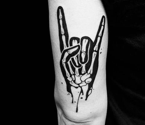 Tattoo photo - Heavy Metal Sign Horns tattoo by Roy Tsour Metal Horns Tattoo, Horns Tattoo, Heavy Metal Tattoo, Metallica Tattoo, Metal Horns, Rock Tattoo, Guitar Tattoo, Skeleton Tattoos, Metal Tattoo