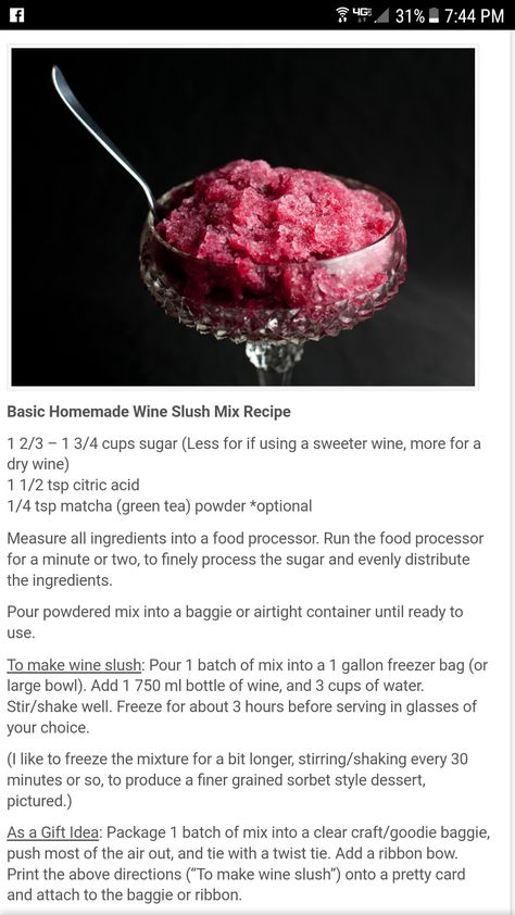 Wine Slushie Mix Powder Recipe, Frozen Honey, Wine Slush, Wine Slushies, Slushy Drinks, Honey Wine, Wine Slushie, Dry Wine, Happy Hour Drinks