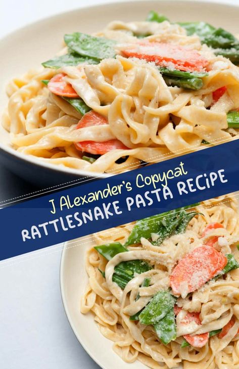 Looking for a copycat recipe for J Alexander's famous Rattlesnake Pasta? Look no further! Our step-by-step guide will show you how to recreate this delicious dish at home, complete with creamy Alfredo sauce, tender chicken, and spicy jalapeños. J Alexander Recipes, Rattle Snake Pasta, J Alexanders Rattlesnake Pasta Recipe, Rattlesnake Pasta Recipe, Rattlesnake Pasta, Light Alfredo Sauce, Pasta Recipes Video, J Alexander, Fresh Salad Recipes