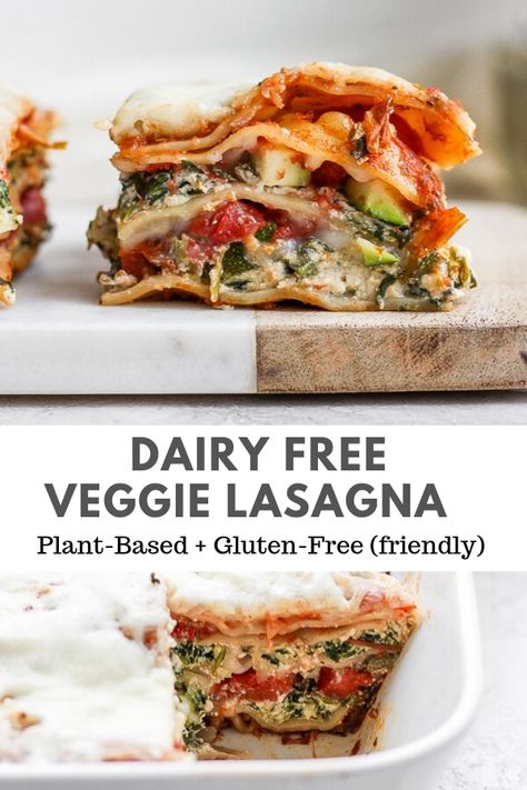 Dairy-Free Lasagna (Vegan + Gluten-Free Friendly) - a comforting and delicious dairy-free lasagna that is plant-based and packed with veggies! #veganlasagna #dairyfreelasagna #glutenfreelasagana #veggielasagna #vegetablelasagna Lasagna Vegan, Dairy Free Lasagna, Vegan Lasagna Recipe, Gluten Free Lasagna, Dairy Free Pumpkin, Vegan Lasagna, Veggie Lasagna, Vegetarian Lasagna, Vegetable Lasagna