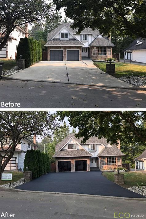 A recycled rubber driveway in classic Charcoal color creates the ultimate curb appeal, welcoming you every time you come home. #homedesign #homerenos #renovations #instantmakeover #makeover #transformation #oudoorspace #outdoorspaces #greendriveway #drivewayremodel #rubberdriveways #recycledrubber #recycleddriveways #recycledrubbertire #recycledrubbertires #rubberpaving #drivewaytransformation #beforeandafter #beforeandafters #beforeandafterdriveway Driveway Appeal, Driveway Paint Ideas, Concrete Driveway Paint, Concrete Pavers Diy, Rubber Driveway, Driveway Paint, Driveway Resurfacing, Paving Driveway, Landscape Ideas Front Yard Curb Appeal