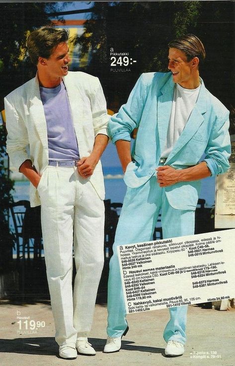 80s Athletic Fashion, Mens Fashion 1980s, Miami Vice Outfit, 80s Men Fashion, 1980s Mens Fashion, Miami Vice Fashion, Dynasty Tv Show, 80s Suit, Vintage Men Style