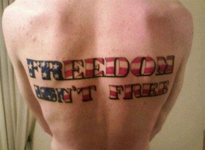 Freedom Isn't Free Marine Tattoos, Tattoos On Back, Tree Branch Tattoo, Marine Tattoo, Freedom Tattoos, Tattoo On Back, Patriotic Tattoos, Military Videos, Branch Tattoo