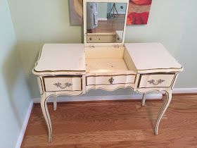 French Provincial Vanity Makeover, French Provincial Vanity Desk, French Country Vanity, Estate Sale Furniture, Vanity Update, French Provincial Vanity, Vanity Redo, French Provencial, French Vanity