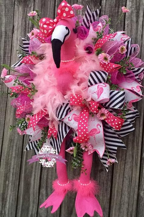 Pink Flamingo Wreath, Pink Flamingo Decor, Flamingo Wreath, Pink Front Door, Flamingo Craft, Summer Flamingo, Fancy Flamingo, Wreath For Door, Porch Wreath