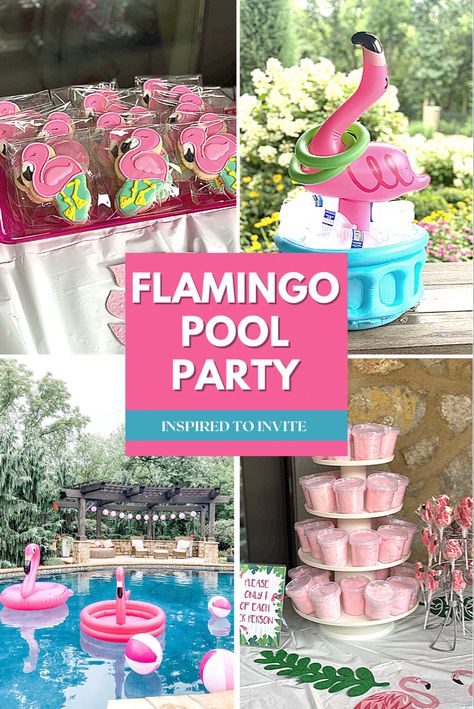 Flamingo Sleepover Party, Diy Flamingo Party Decorations, Pink Flamingo Party Food, Tropical Pool Birthday Party, Tropical Flamingo Party Decorations, Flamingo 30th Birthday Party, Flamingo Themed Party Food, Flamingo Pool Birthday Party, Flamingo Party Table Decor