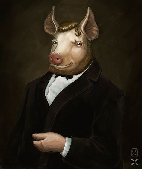 Pig Man, Men Are Pigs, Cow Logo, Meat Restaurant, Interior Paintings, Pig Art, Animal Portraits Art, Magazine Collage, Cute Piggies