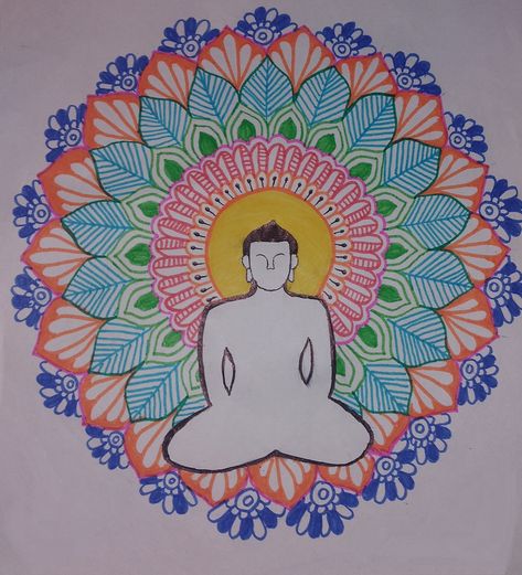 Mahavir swami drawing mandala art with sketch pens Mahavir Swami Drawing, Mahavir Swami, Mandala Art, Playing Cards, Drawings, Quick Saves, Art