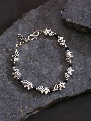 Oxidised Jewellery Beaded Elephant, Oxidized Silver Bracelet, Oxidized Necklace, Silver Jewellery Indian, Elephant Bracelet, Indian Jewellery Design Earrings, Silver Elephants, Indian Jewelry Sets, Stylish Bracelet