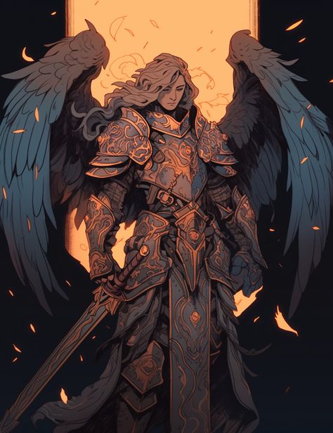 Scourge Aasimar Male, D&d Aasimar, Angel Knight Art, Fallen Aasimar Dnd Male, Aasimar Rpg, Angel In Armor, Angel Warrior Male, Armor Angel, Aasimar Fighter