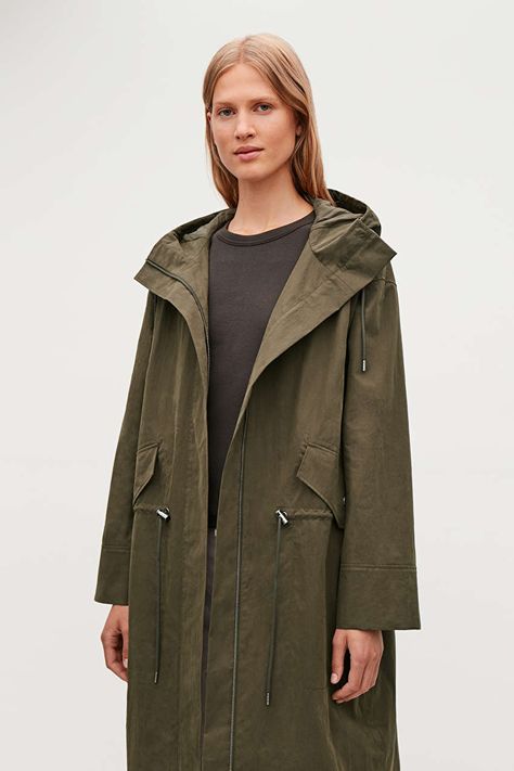 LONG HOODED PARKA - Khaki green - Parkas - COS College Looks, Rad Clothes, Green Parka, Sports Merchandise, Khaki Jacket, Hooded Parka, Womens Parka, Light Turquoise, Hooded Coat